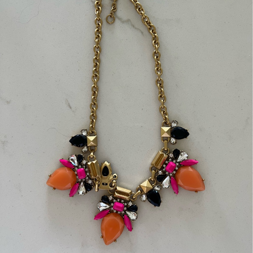 J. Crew Gold Necklace with Orange and Pink Accents